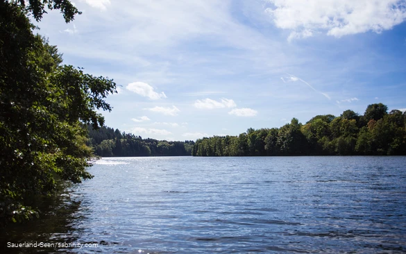Blick aufs blaue Wasser des Biggesees